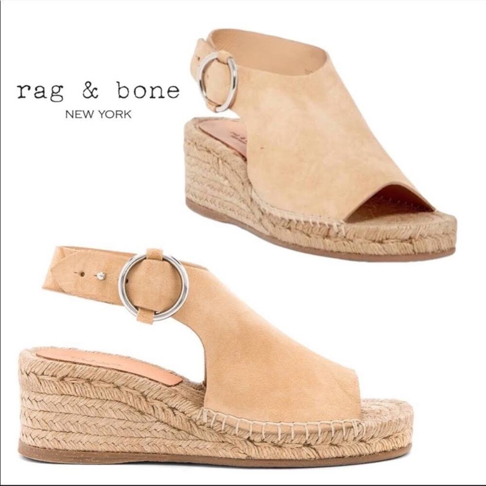 Rag & Bone Calla Tan Sand Suede Wedge Espadrille Sandals Size 8 (38)
